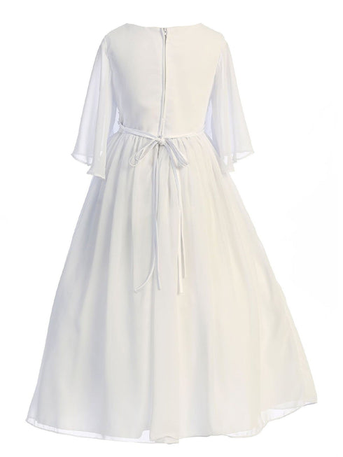Kids Dream Big Girls White Chiffon Butterfly Sleeve Communion Dress 6-16 - SophiasStyle.com